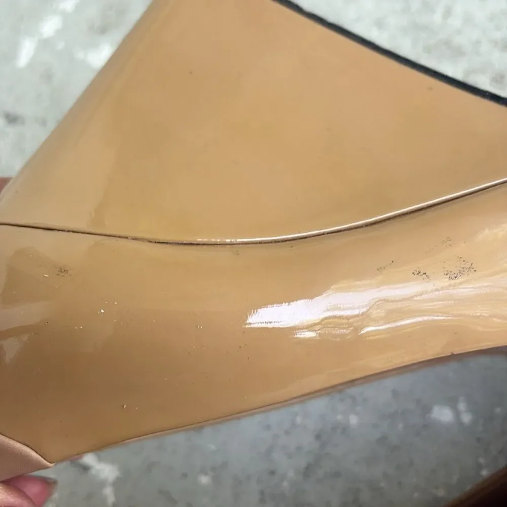 Gucci, patent leather wedge peep toe